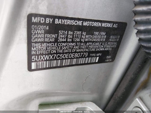 Продажа на аукционе авто 2014 Bmw X3 Xdrive35i, vin: 5UXWX7C50E0E80779, номер лота: 44726457