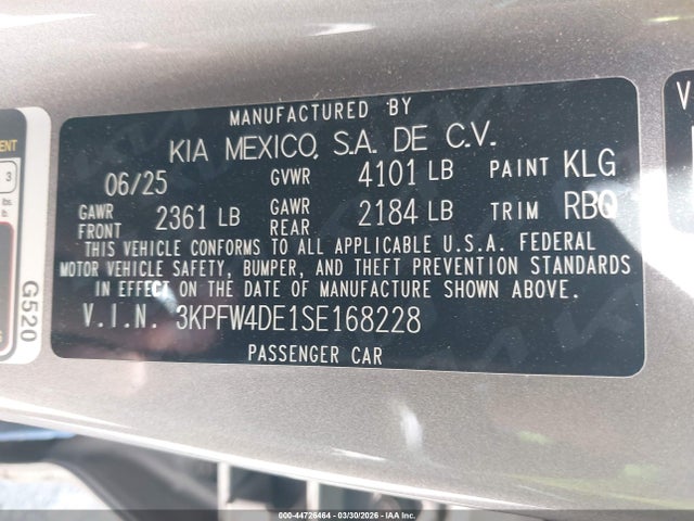 Aukcja sprzedaży 2025 Kia K4 Gt-line, vin: 3KPFW4DE1SE168228, numer aukcji: 44726464