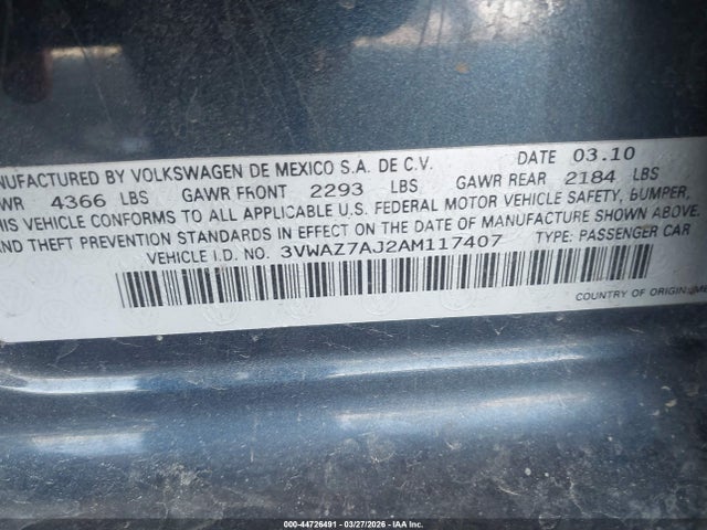 2010 VOLKSWAGEN JETTA 3VWAZ7AJ2AM117407 Photo 8