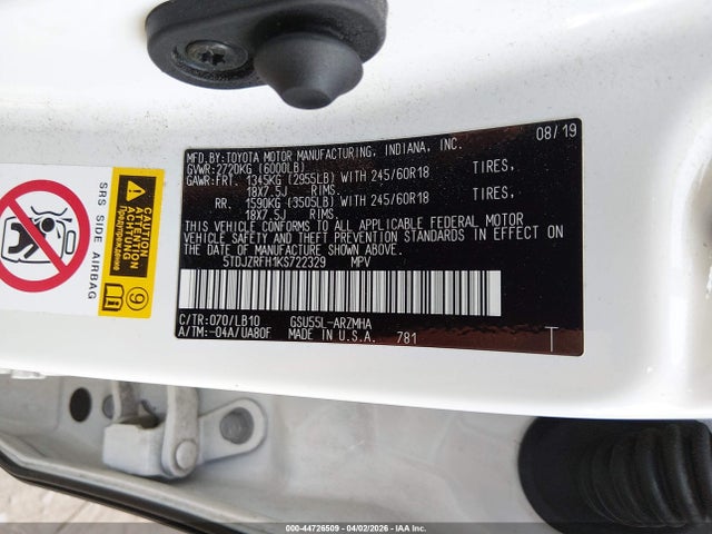 5TDJZRFH1KS722329 Toyota Highlander Xle