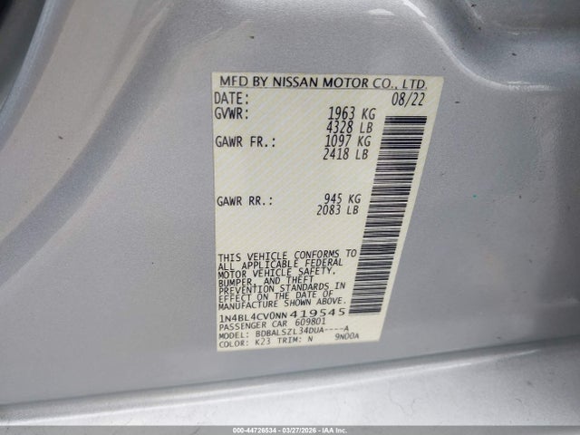 1N4BL4CV0NN419545 Nissan Altima Sr Fwd