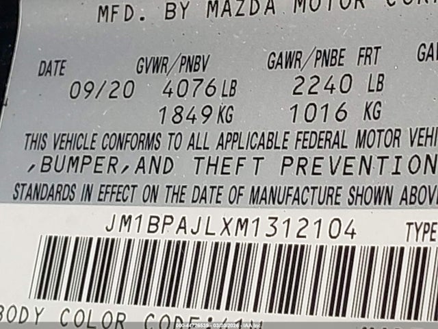 Aukcja sprzedaży 2021 Mazda Mazda3 2.5 S, vin: JM1BPAJLXM1312104, numer aukcji: 44726539