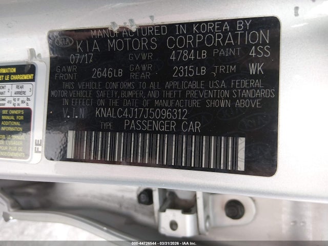 44726544 :رقم المزاد ، KNALC4J17J5096312 vin ، 2018 Kia Cadenza Technology مزاد بيع