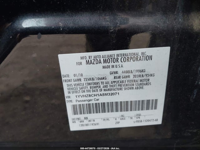 Продаж на аукціоні авто 2010 Mazda Mazda6 I Touring, vin: 1YVHZ8CH1A5M32071, номер лоту: 44726570