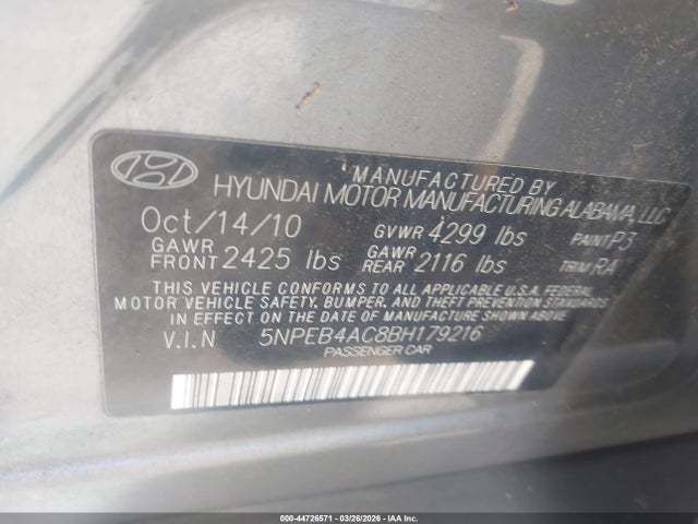 2011 HYUNDAI SONATA 5NPEB4AC8BH179216 Photo 8