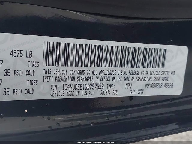 44726580 :رقم المزاد ، 1C4NJDEB1GD757559 vin ، 2016 Jeep Compass Latitude مزاد بيع