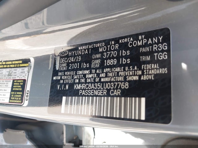 44726586 :رقم المزاد ، KMHRC8A35LU037768 vin ، 2020 Hyundai Venue Sel مزاد بيع