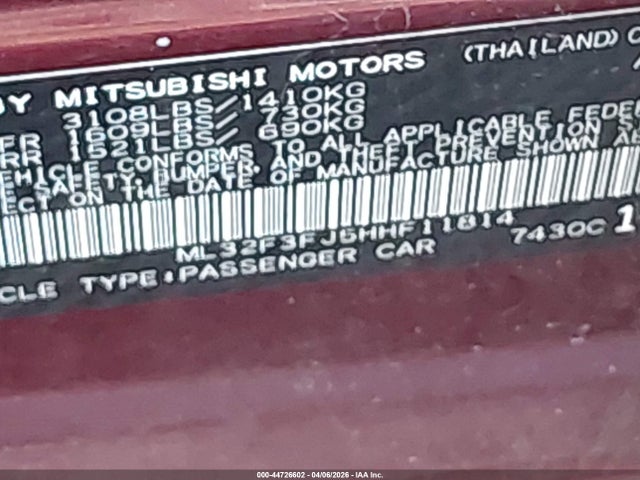 Продажа на аукционе авто 2017 Mitsubishi Mirage G4 Es, vin: ML32F3FJ5HHF11814, номер лота: 44726602