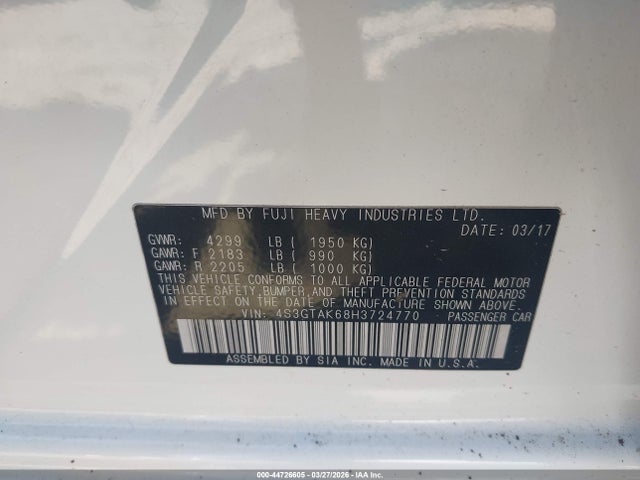 Продажа на аукционе авто 2017 Subaru Impreza 2.0i Sport, vin: 4S3GTAK68H3724770, номер лота: 44726605