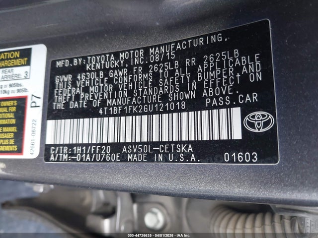 Toyota CAMRY SE 2016 4T1BF1FK2GU121018 Image 9