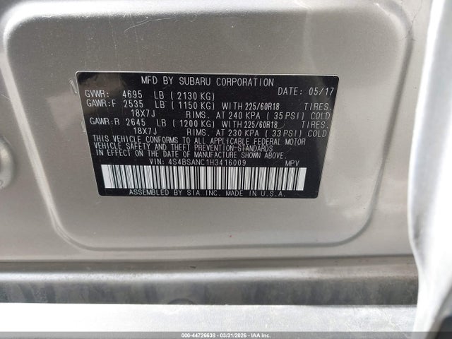 4S4BSANC1H3416009 Subaru Outback 2.5i Limited