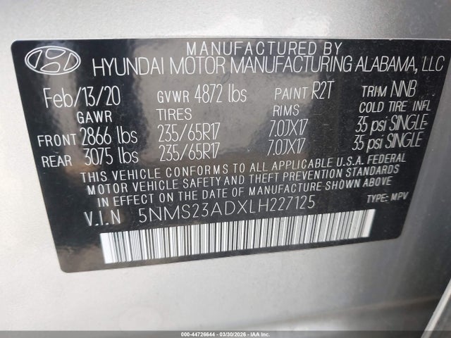 5NMS23ADXLH227125 Hyundai Santa Fe Se
