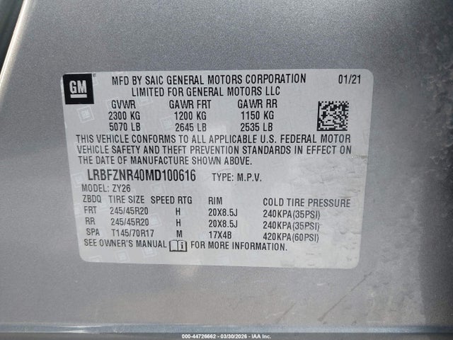 Продажа на аукционе авто 2021 Buick Envision Fwd Essence, vin: LRBFZNR40MD100616, номер лота: 44726662