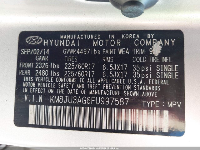 Продаж на аукціоні авто 2015 Hyundai Tucson Se, vin: KM8JU3AG6FU997587, номер лоту: 44726664