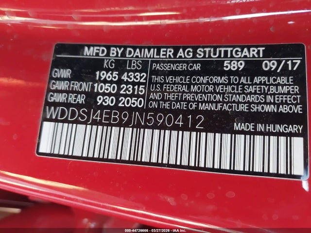 2018 Mercedes-benz Cla 250 მანქანა იყიდება აუქციონზე, vin: WDDSJ4EB9JN590412, აუქციონის ნომერი: 44726666