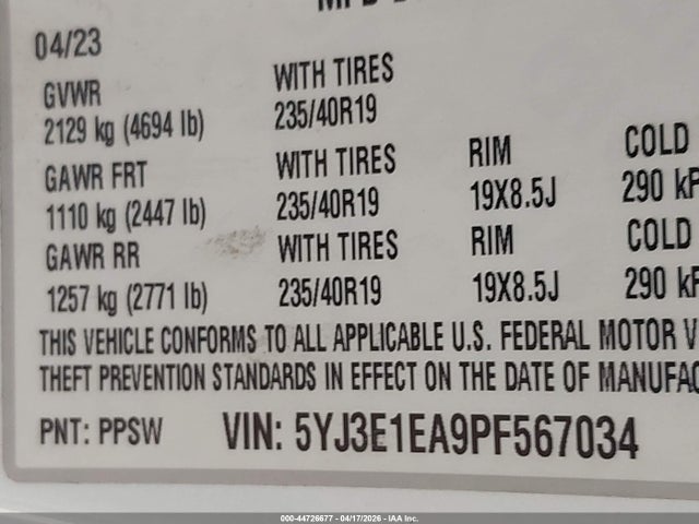 Aukcja sprzedaży 2023 Tesla Model 3 Rear-wheel Drive, vin: 5YJ3E1EA9PF567034, numer aukcji: 44726677