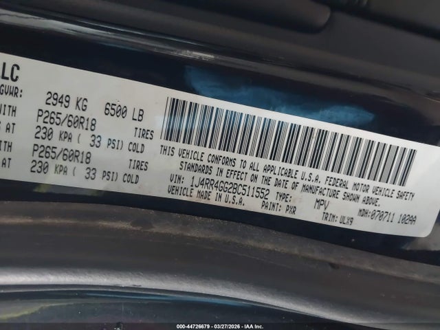 Aukcja sprzedaży 2011 Jeep Grand Cherokee Laredo, vin: 1J4RR4GG2BC511552, numer aukcji: 44726679