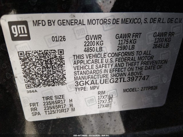 2026 Gmc Terrain Awd Elevation მანქანა იყიდება აუქციონზე, vin: 3GKALUEG2TL397747, აუქციონის ნომერი: 44726680