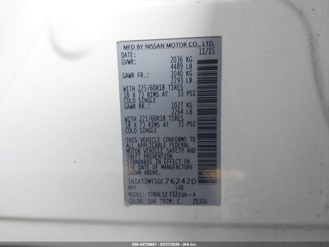 2016 NISSAN ROGUE 5N1AT2MT5GC762420 Photo 8
