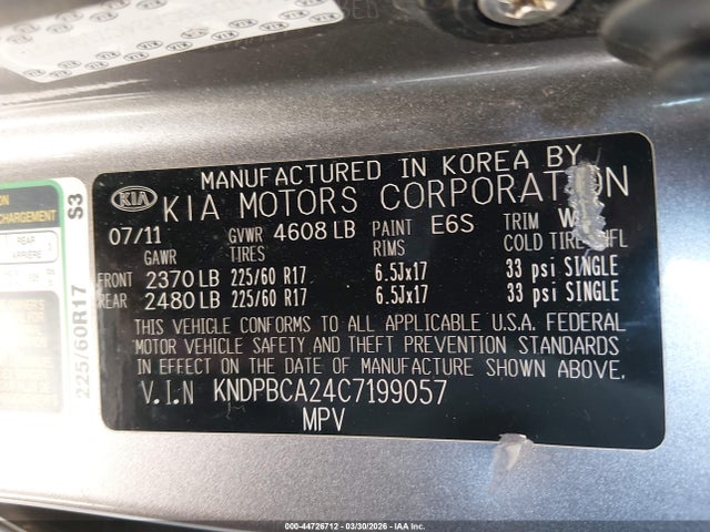 2012 Kia Sportage Lx მანქანა იყიდება აუქციონზე, vin: KNDPBCA24C7199057, აუქციონის ნომერი: 44726712