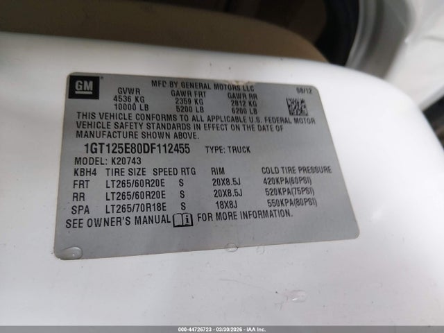Aukcja sprzedaży 2013 Gmc Sierra 2500hd Denali, vin: 1GT125E80DF112455, numer aukcji: 44726723