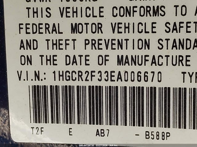 Honda ACCORD LX 2014 1HGCR2F33EA006670 Image 9