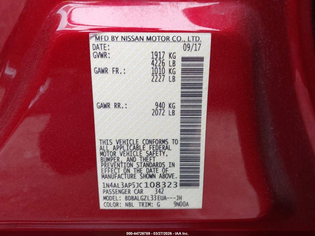 44726769 :رقم المزاد ، 1N4AL3AP5JC108323 vin ، 2018 Nissan Altima 2.5 S مزاد بيع
