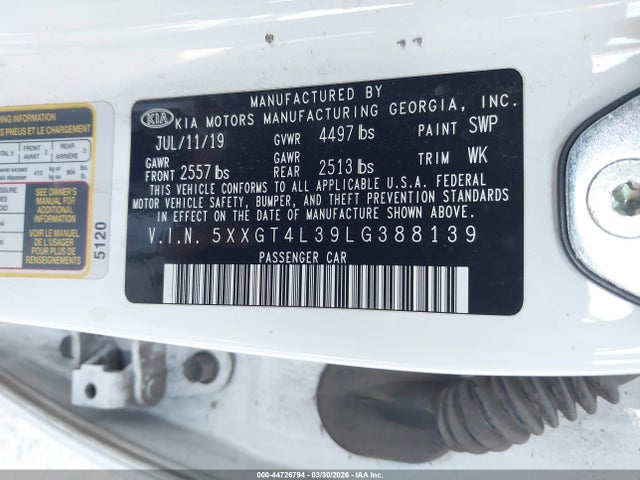 5XXGT4L39LG388139 KIA Optima Lx