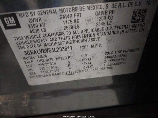 44726815 :رقم المزاد ، 3GKALVEV5JL203617 vin ، 2018 Gmc Terrain Slt مزاد بيع
