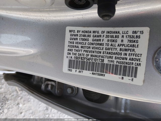 44726822 :رقم المزاد ، 19XFB2F54FE101738 vin ، 2015 Honda Civic Lx مزاد بيع