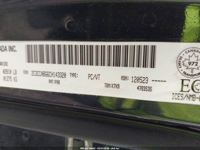 2012 Chrysler 300 S V6 მანქანა იყიდება აუქციონზე, vin: 2C3CCABG6CH143320, აუქციონის ნომერი: 44726842