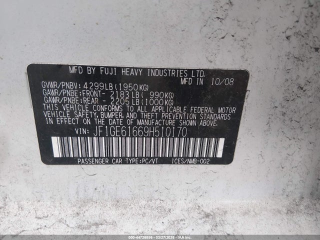 Продаж на аукціоні авто 2009 Subaru Impreza 2.5i, vin: JF1GE61669H510170, номер лоту: 44726856