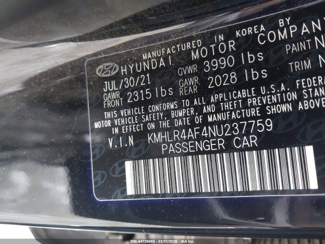 Aukcja sprzedaży 2022 Hyundai Elantra N Line, vin: KMHLR4AF4NU237759, numer aukcji: 44726865