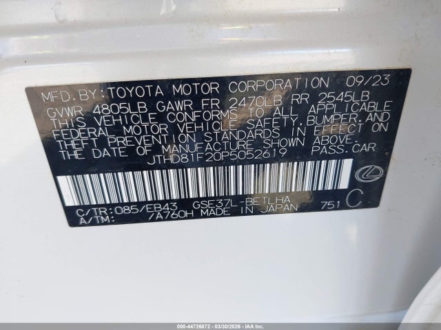 44726872 :رقم المزاد ، JTHD81F20P5052619 vin ، 2023 Lexus Is 300 مزاد بيع