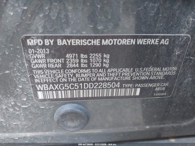 Продаж на аукціоні авто 2013 Bmw 528i, vin: WBAXG5C51DD228504, номер лоту: 44726895