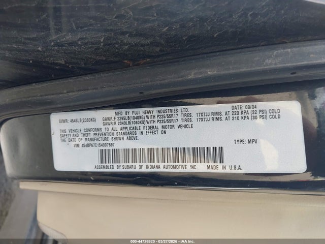 Продажа на аукционе авто 2005 Subaru Outback 2.5xt Limited, vin: 4S4BP67C154337697, номер лота: 44726920