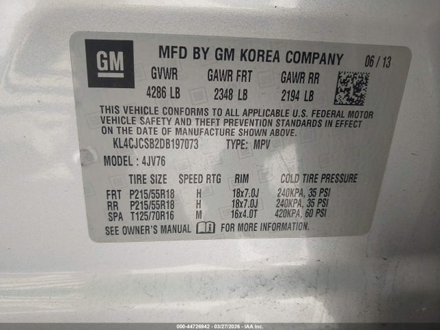 Продаж на аукціоні авто 2013 Buick Encore Leather, vin: KL4CJCSB2DB197073, номер лоту: 44726942