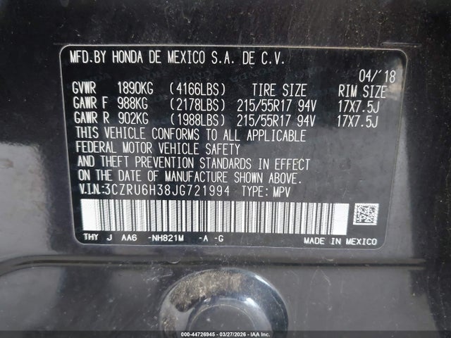 2018 HONDA HR-V 3CZRU6H38JG721994 Photo 8