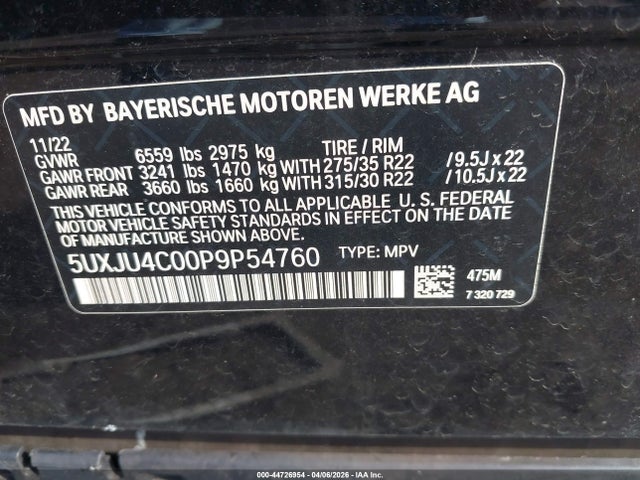 Продаж на аукціоні авто 2023 Bmw X5 M50i, vin: 5UXJU4C00P9P54760, номер лоту: 44726954