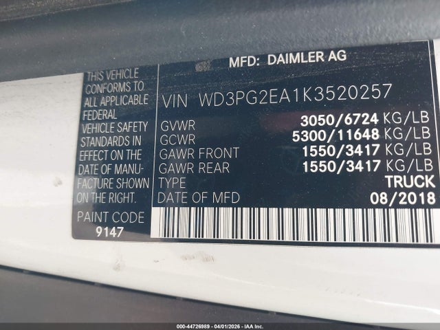 2019 MERCEDES-BENZ METRIS WD3PG2EA1K3520257 Photo 8