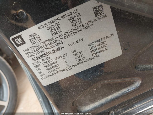 2012 Buick Enclave Leather მანქანა იყიდება აუქციონზე, vin: 5GAKRCED1CJ284279, აუქციონის ნომერი: 44726997