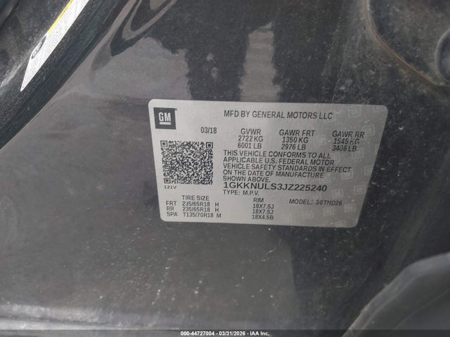 Продажа на аукционе авто 2018 Gmc Acadia Slt-1, vin: 1GKKNULS3JZ225240, номер лота: 44727004