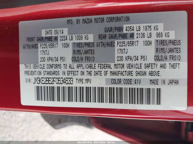 Продаж на аукціоні авто 2015 Mazda Cx-5 Sport, vin: JM3KE2BE2F0534633, номер лоту: 44727010