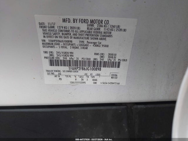 Продаж на аукціоні авто 2018 Ford Taurus Limited, vin: 1FAHP2F86JG100898, номер лоту: 44727028