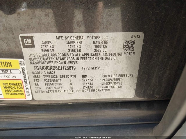 44727041 :رقم المزاد ، 5GAKVCKD6EJ123879 vin ، 2014 Buick Enclave Premium مزاد بيع