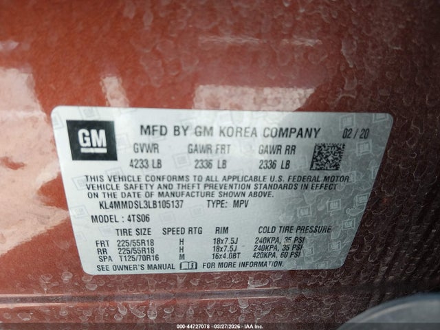 Aukcja sprzedaży 2020 Buick Encore Gx Fwd Select, vin: KL4MMDSL3LB105137, numer aukcji: 44727078
