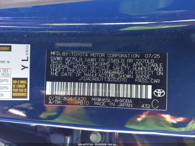 JTDADABU1T3032070 Toyota Prius Xle Awd-e