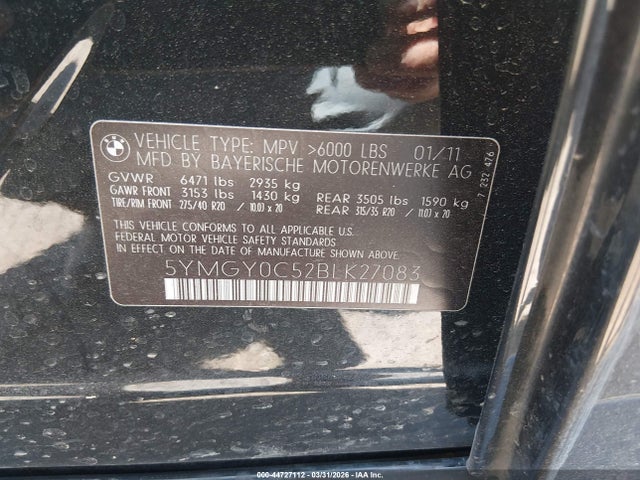2011 Bmw X5 M მანქანა იყიდება აუქციონზე, vin: 5YMGY0C52BLK27083, აუქციონის ნომერი: 44727112