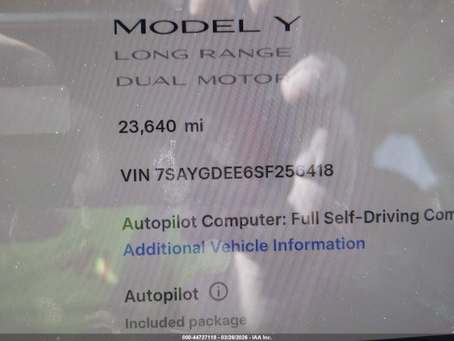 7SAYGDEE6SF256418 Tesla Model Y Long Range Dual Motor All-wheel Drive