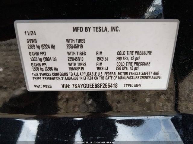 7SAYGDEE6SF256418 Tesla Model Y Long Range Dual Motor All-wheel Drive